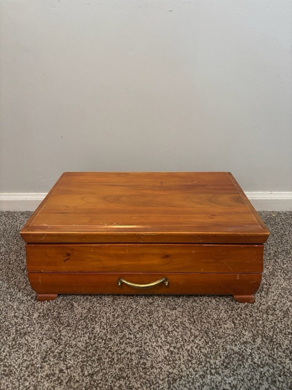 Vintage Wood SILVERWARE FLATWARE STORAGE BOX CHEST W/ DRAWER Tarnish Resistant